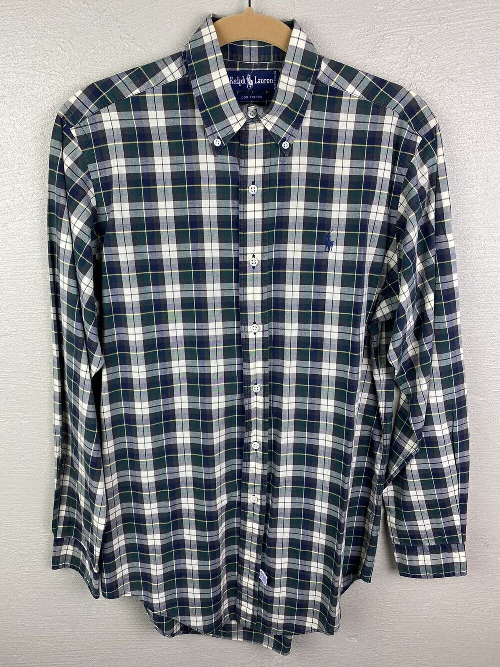 Ralph Lauren Men’s Blue, Green, Yellow, White Plaid Button Up Shirt Size Small